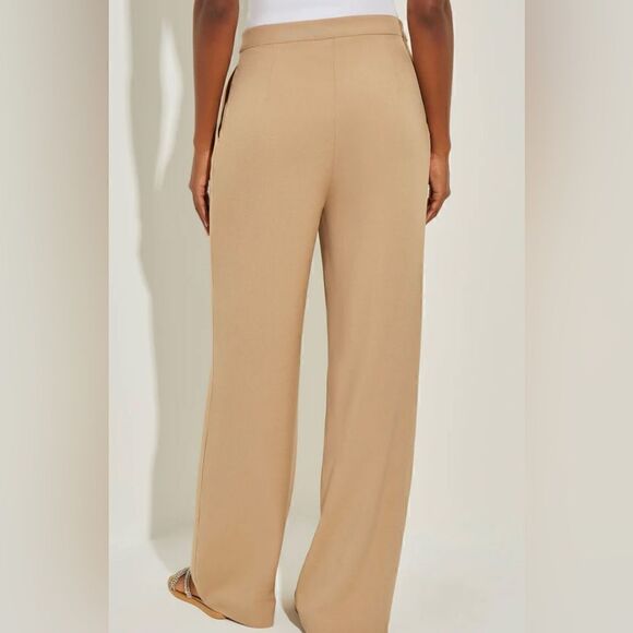 Tailored Wide Leg Twill Crepe Pant, Sand - Picture 4 of 10